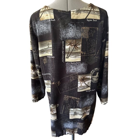 Harley-Davidson Womens Black & Tan Scenic Print Tunic Top XL Viscose - Picture 4 of 9